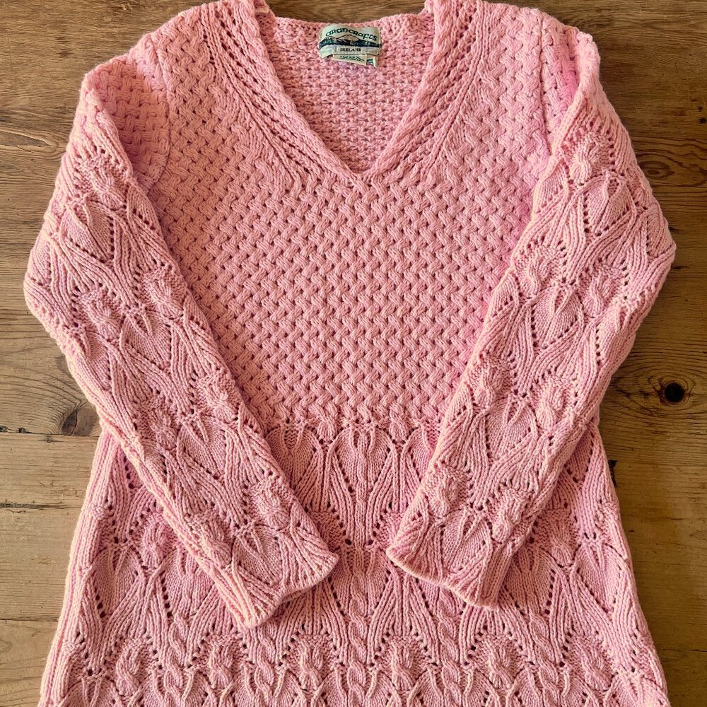 Vintage Aran Crafts 100% Merino Wool Sweater from Ireland - Pink, Size M